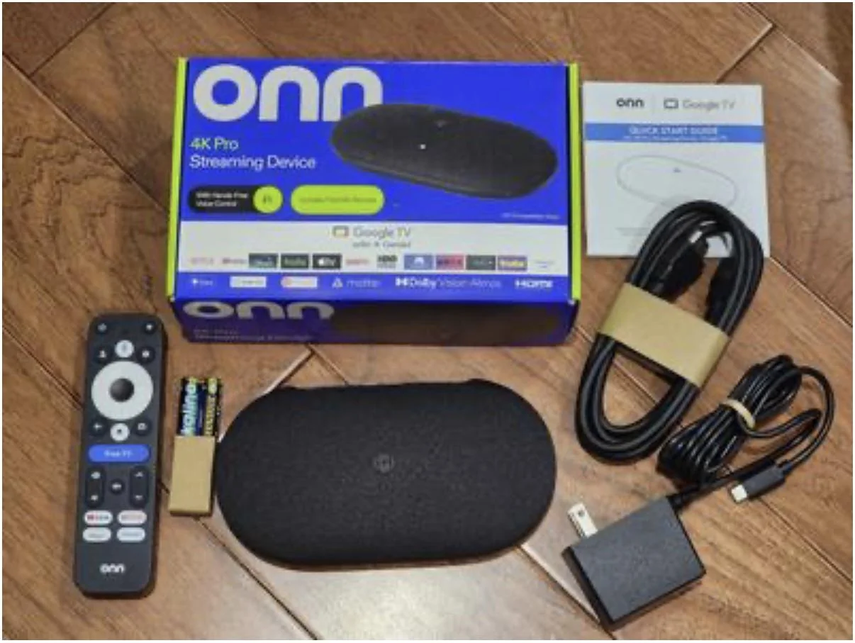 Google TV home screen on ONN 4K Pro — TVNado IPTV runs via TiviMate alongside Netflix, Prime Video and more