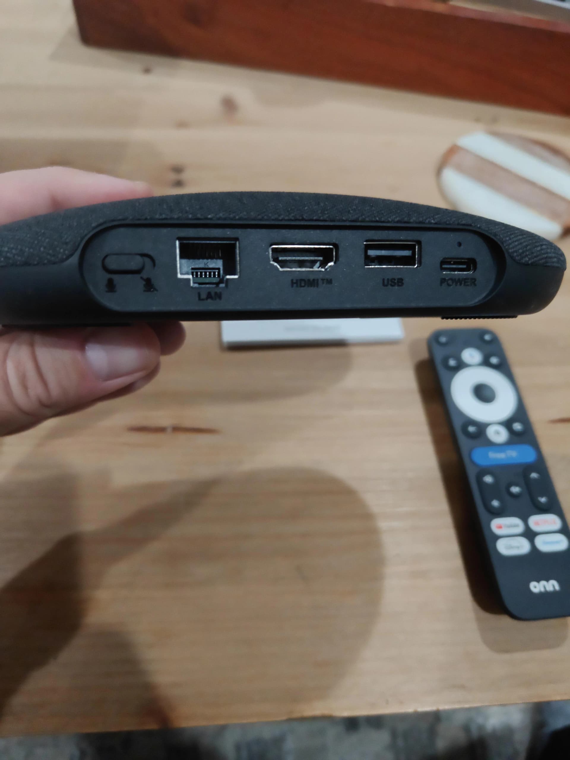 ONN 4K Pro ports — LAN ethernet for buffer-free TVNado IPTV, HDMI, USB-A and USB-C power